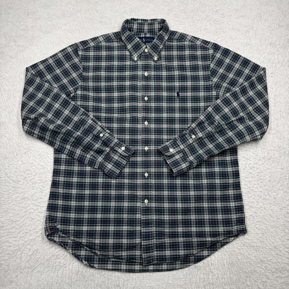 Ralph Lauren Plaid Button Down Shirt Green Long Sleeve Men's Size Large